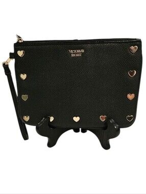 Victoria's Secret Black Wristlet with Gold Heart Studs   NWOT